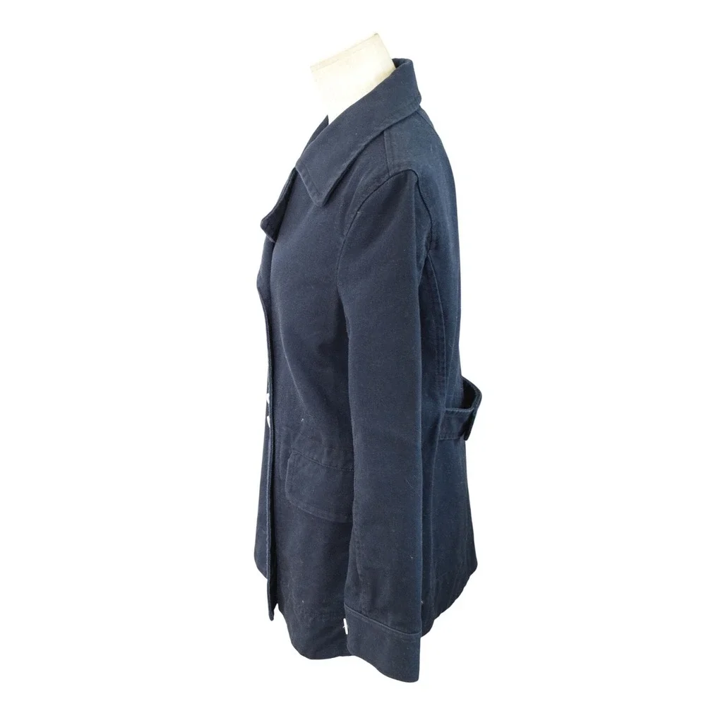 J.Crew Twill Pea Coat 6 Navy Blue Double Breasted White Button Cotton Womens - Picture 2 of 5